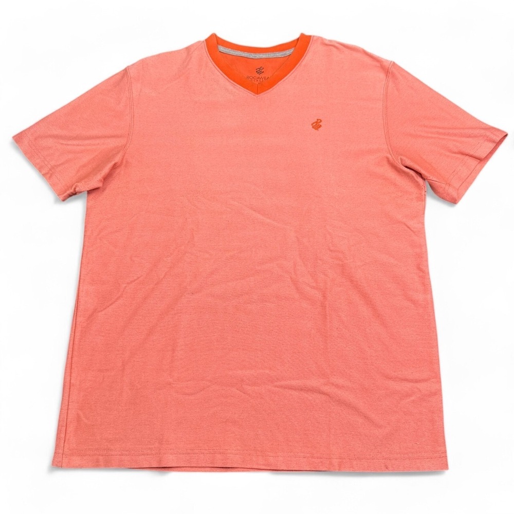 Rocawear Tee Shirt Mens Size Large Orange V Neck Short Sleeve Y2K Vintage